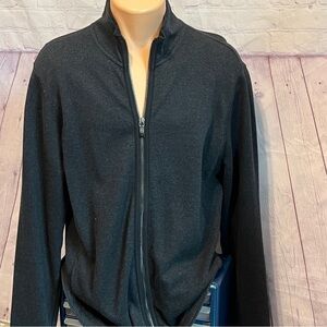 Perry Ellis Men’s Full Zip Rib Knit Ottoman Collard Sweater Black Size L